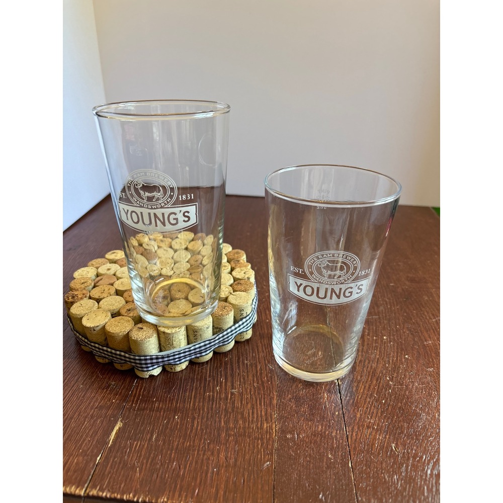 Youngs The Ram Brewery Wandsworth Pint Glasses Set of 2 Arcoroc France Clear